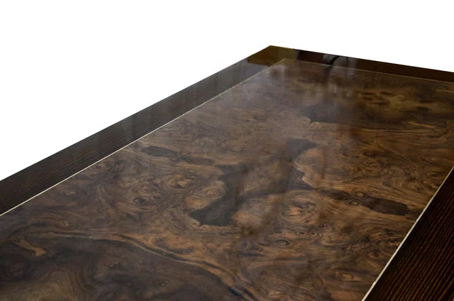 Pedestal table with walnut bur